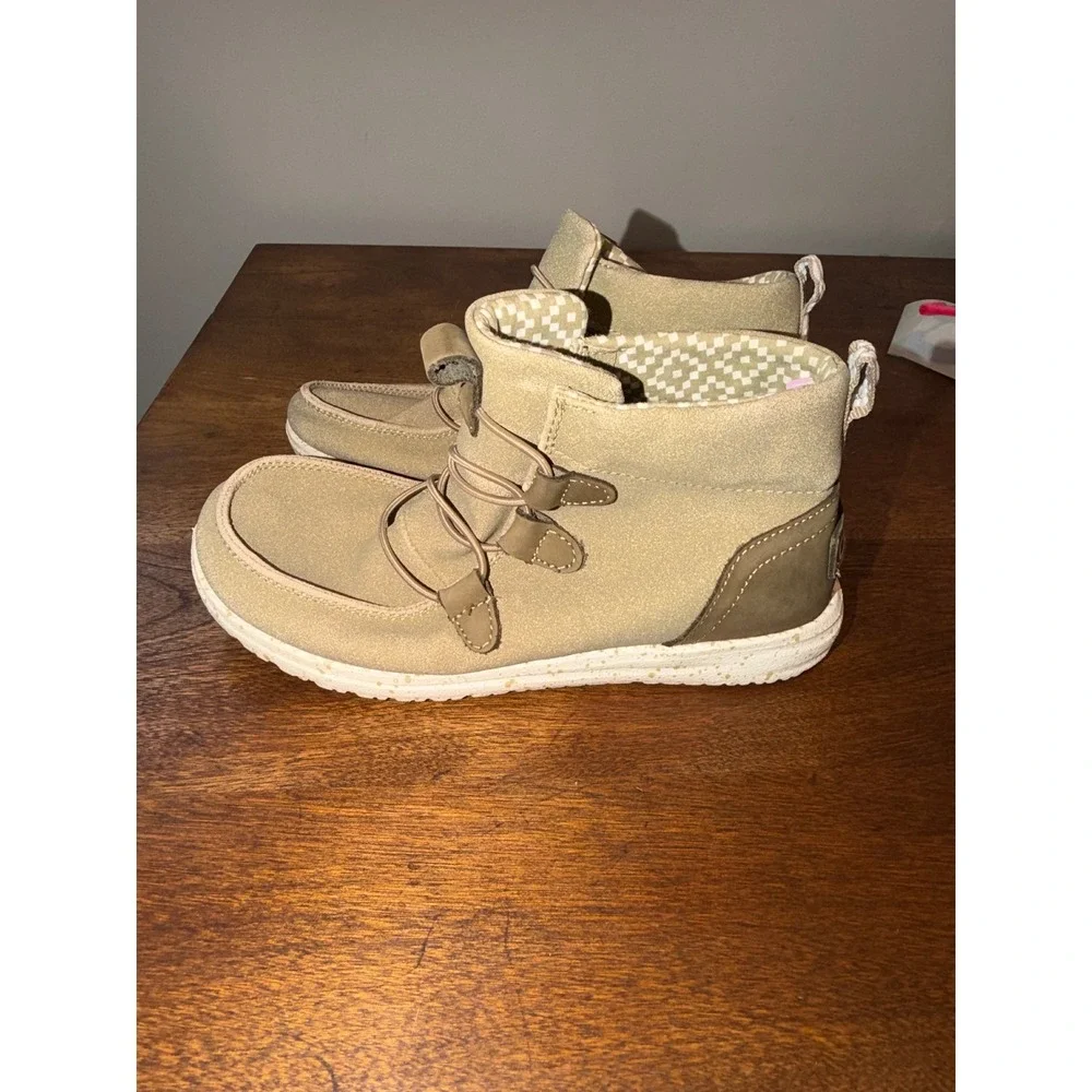 Hey Dude Scott Tan Khaki Mid Top Moc Toe Bungee Lace Boots Kids Size‎ 5